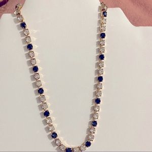 Trifari Choker Necklace, white and blue stones.